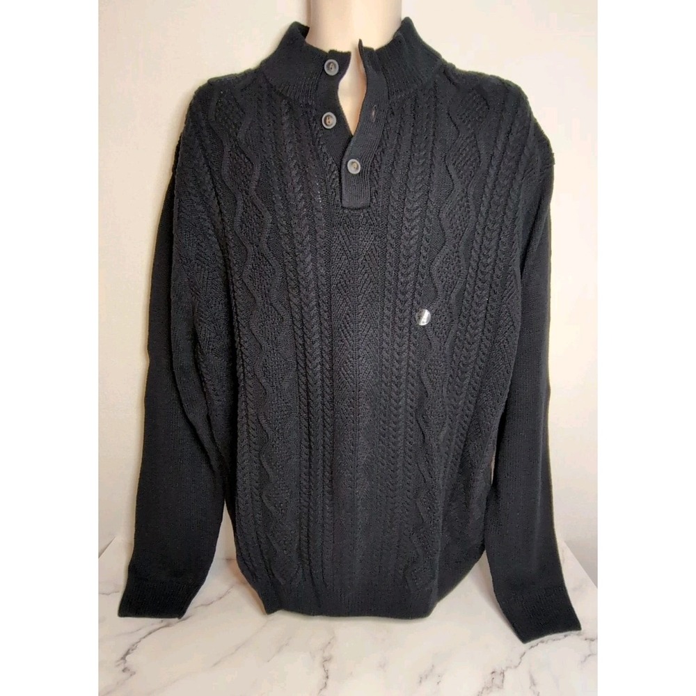 Chaps Cable Knit Mock Sweater Men's XXL Navy Blue Textured 1/4 Button NWT‎